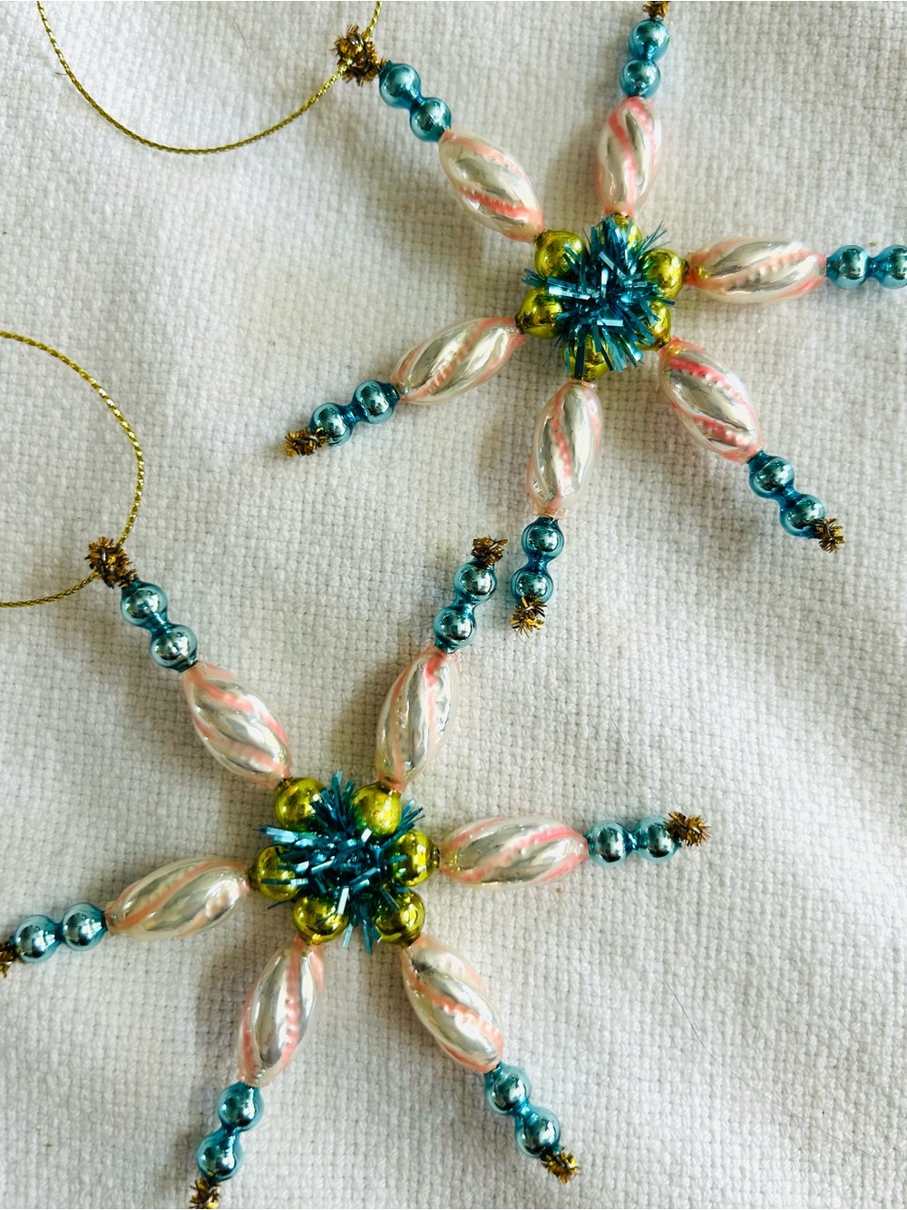 Vintage repurposed mercury, glass bead flowers holiday Christmas ornaments